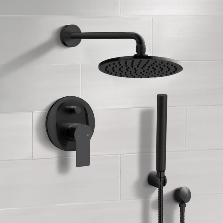 Shower Faucet Matte Black Shower System With 8 Inch Rain Shower Head and Hand Shower Remer SFH72